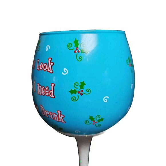 Christmas Handblown Wine Water Glass Hand Painted Blue Snowman Adult Humor Gift - Picture 4 of 8